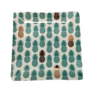 Grace’s Teaware PINEAPPLE Plate Square 7" Porcelain Green and Gold Pineapples